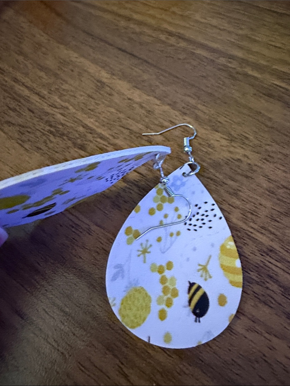 Teardrop Bee Print Earrings - White & Yellow Floral - Picture 3 of 5